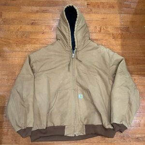 Men’s Carhartt Tan Quilted Insulated Workwear Zip Up Jacket With Hood 5XL USA